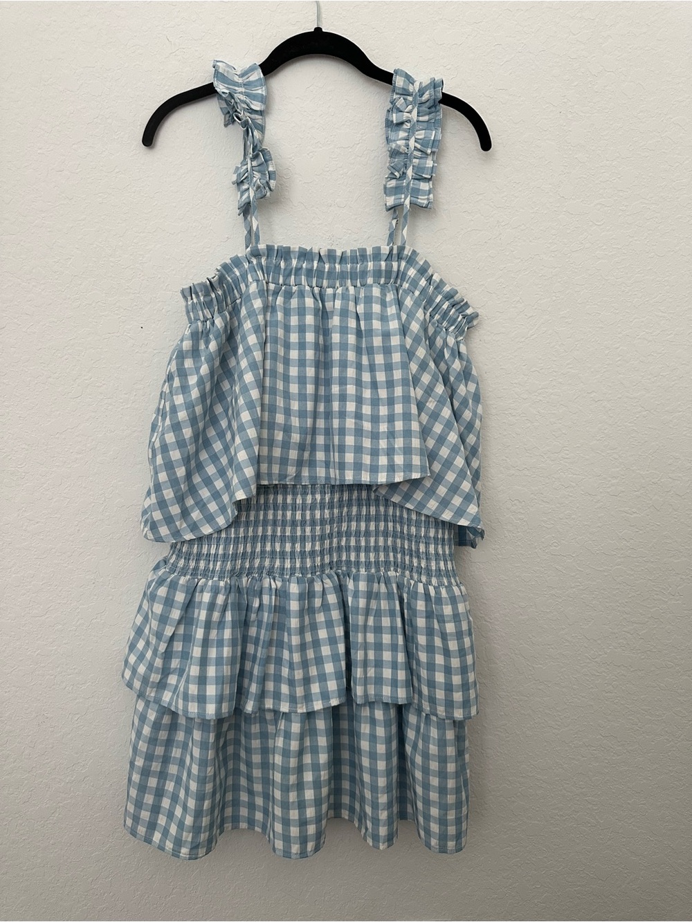 ANDREE BY UNIT Light Blue & White Gingham Ruffle Tiered Dress
